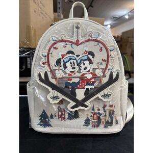 Disney Parks Loungefly Mickey & Minnie Ski Lodge Holiday Mini Backpack